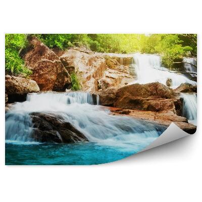 Papier peint Cascade Rochers Eau Végétation