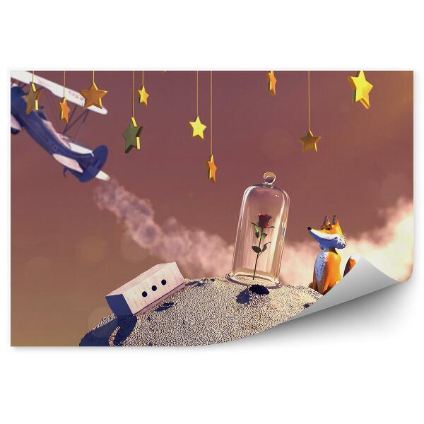 Tapisserie murale Renard rose planète avion étoiles