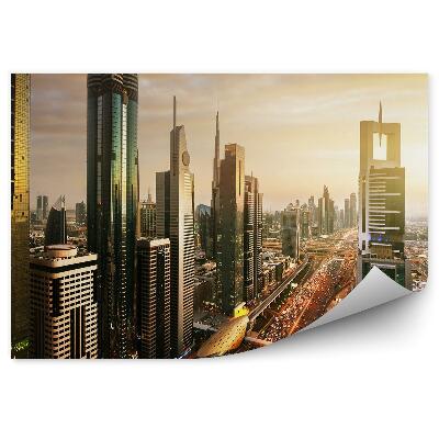 Papier peint Gratte-ciel Lumières Routes Voitures Coucher de soleil