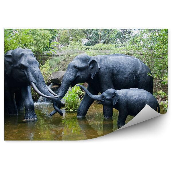 Papier peint Sculpture D'une Famille D'éléphants