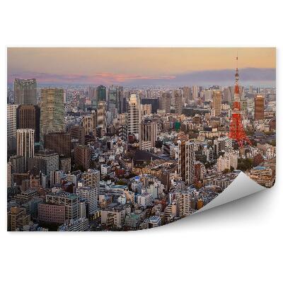 Papier peint Tokyo Gratte-Ciel Arbres Bâtiments Ciel Nuages Coucher De Soleil