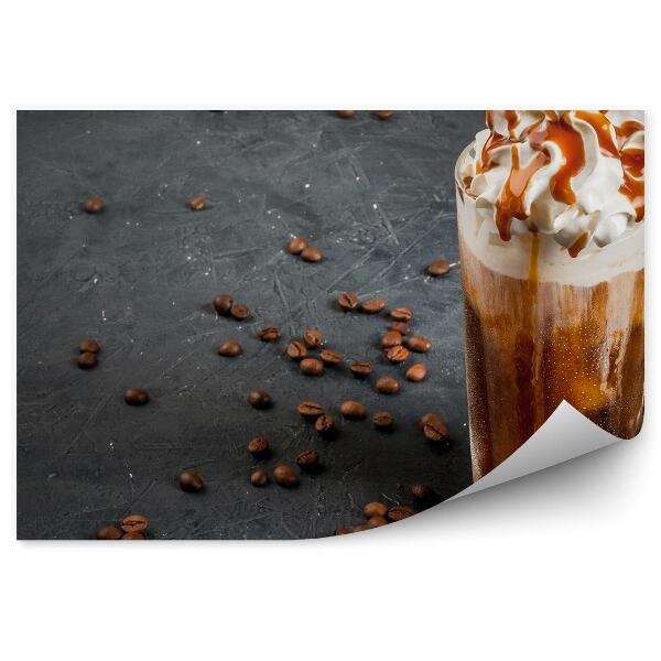 Papier peint panoramique Café frappé garni de crème fouettée grains de café