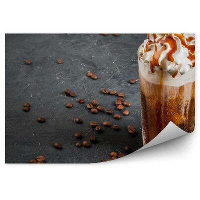 Papier peint panoramique Café frappé garni de crème fouettée grains de café