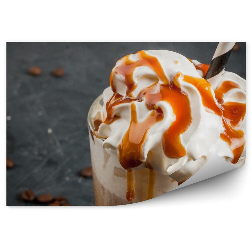 Tapisserie panoramique Boisson froide café frappé crème fouettée sauce paille