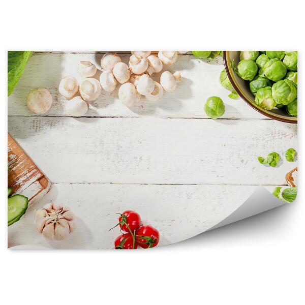 Papier peint panoramique Légumes crus aliments sains fond blanc coloré