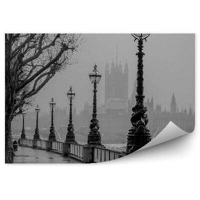 Papier peint Brouillard sur Londres Big Ben Arbres Phare