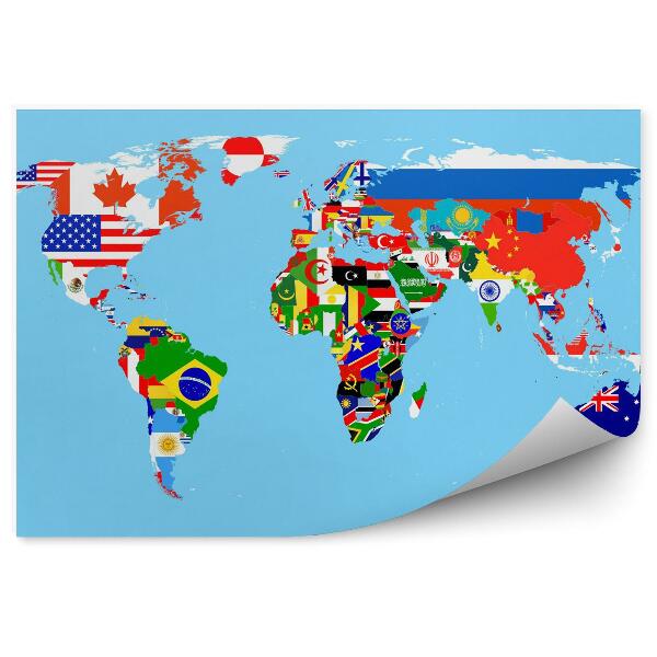 Papier peint Carte du monde avec drapeaux