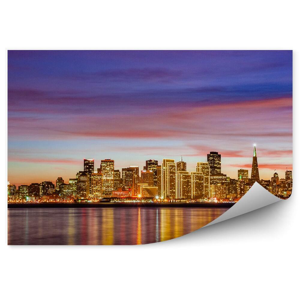 Papier peint Gratte-ciel Californie Bâtiments Lumières Océan Coucher de soleil