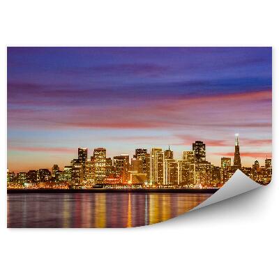 Papier peint Gratte-ciel Californie Bâtiments Lumières Océan Coucher de soleil