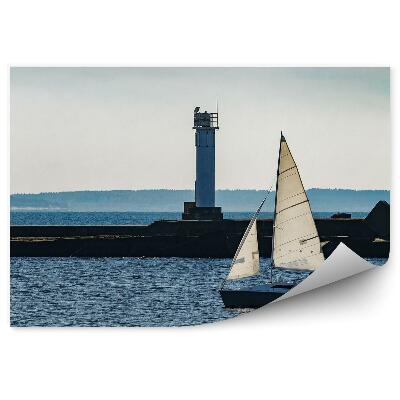 Papier peint Petit bateau phare eau voyage