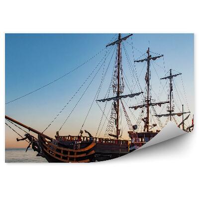 Papier peint Navire en bois quai port coucher de soleil galère