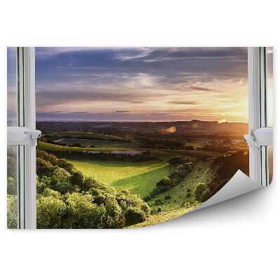 Papier peint Verdure de la clairière vue de la colline depuis la fenêtre