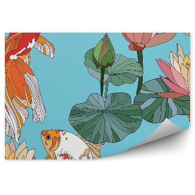Papier peint Papier peint avec poisson et nénuphar