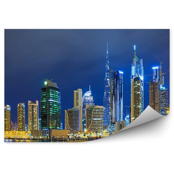 Papier peint Gratte-Ciel Océan Mer Bâtiments Lumière De Nuit