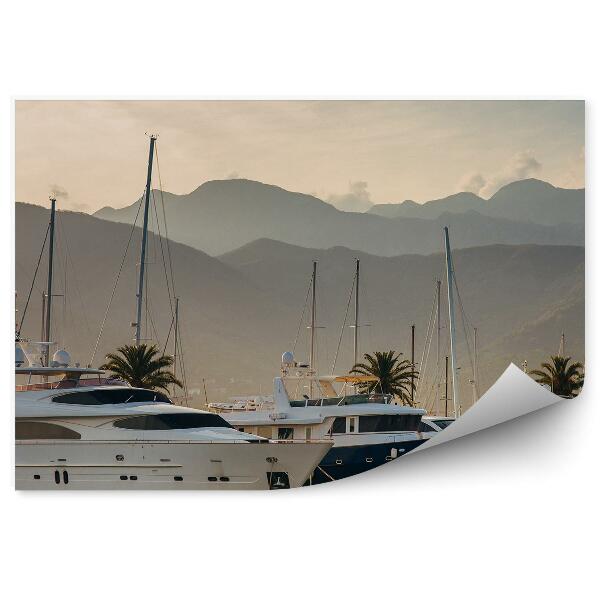 Papier peint Yachts bateaux montagnes adriatiques eau palmiers