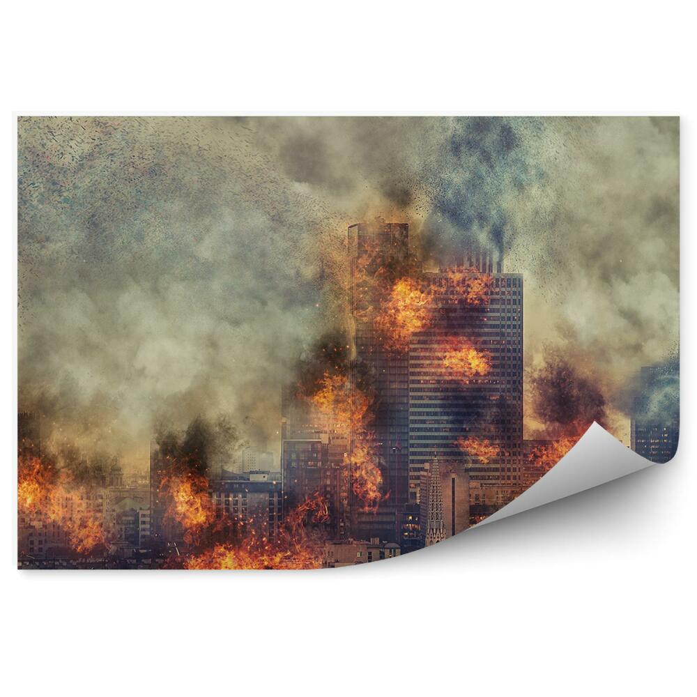 Papier peint Apocalypse Ville Brûlée Bâtiments Ciel Nuages Fumée