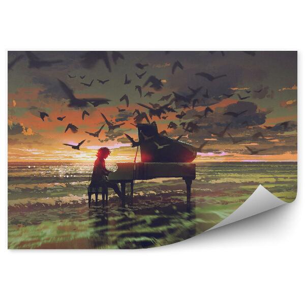 Papier peint Graphique Musicien Piano Oiseaux Nature Abstrait