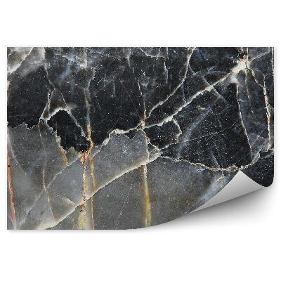 Papier peint Marbre foncé, fissures blanches et jaunes