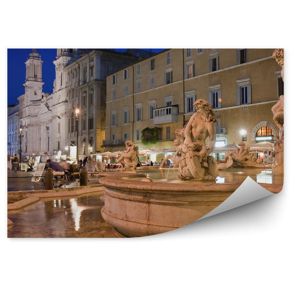Papier peint Fontaine de la Piazza Navona Bâtiments Personnes Nuit