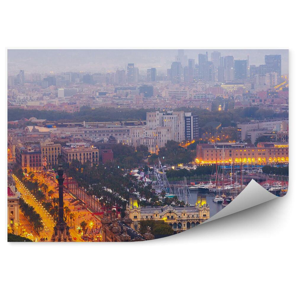 Papier peint Port Vell Panorama de la ville de Barcelone la nuit