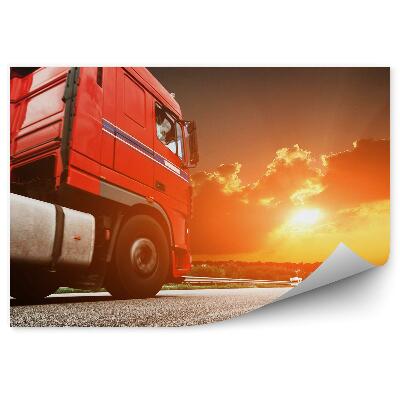 Papier peint Camion rouge sur fond de coucher de soleil