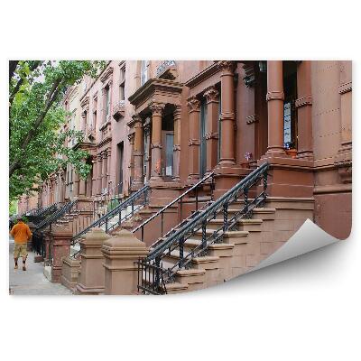 Papier peint Panneau New York Buildings Harlem New York Trees People Cars Stairs