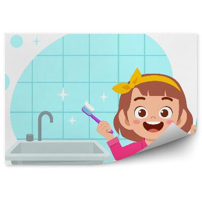 Tapisserie murale Fille dans la salle de bain se brossant les dents hygiène