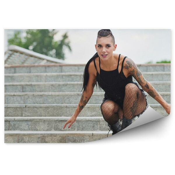 Papier peint Skateboard fille punk arbre escaliers