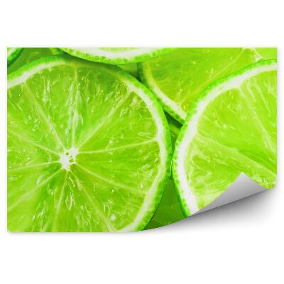 Tapisserie murale Tranches de citron vert fruits frais vert étincelant