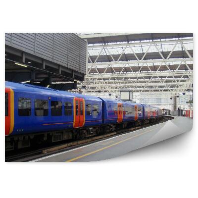 Papier peint Grande gare lumineuse train bleu