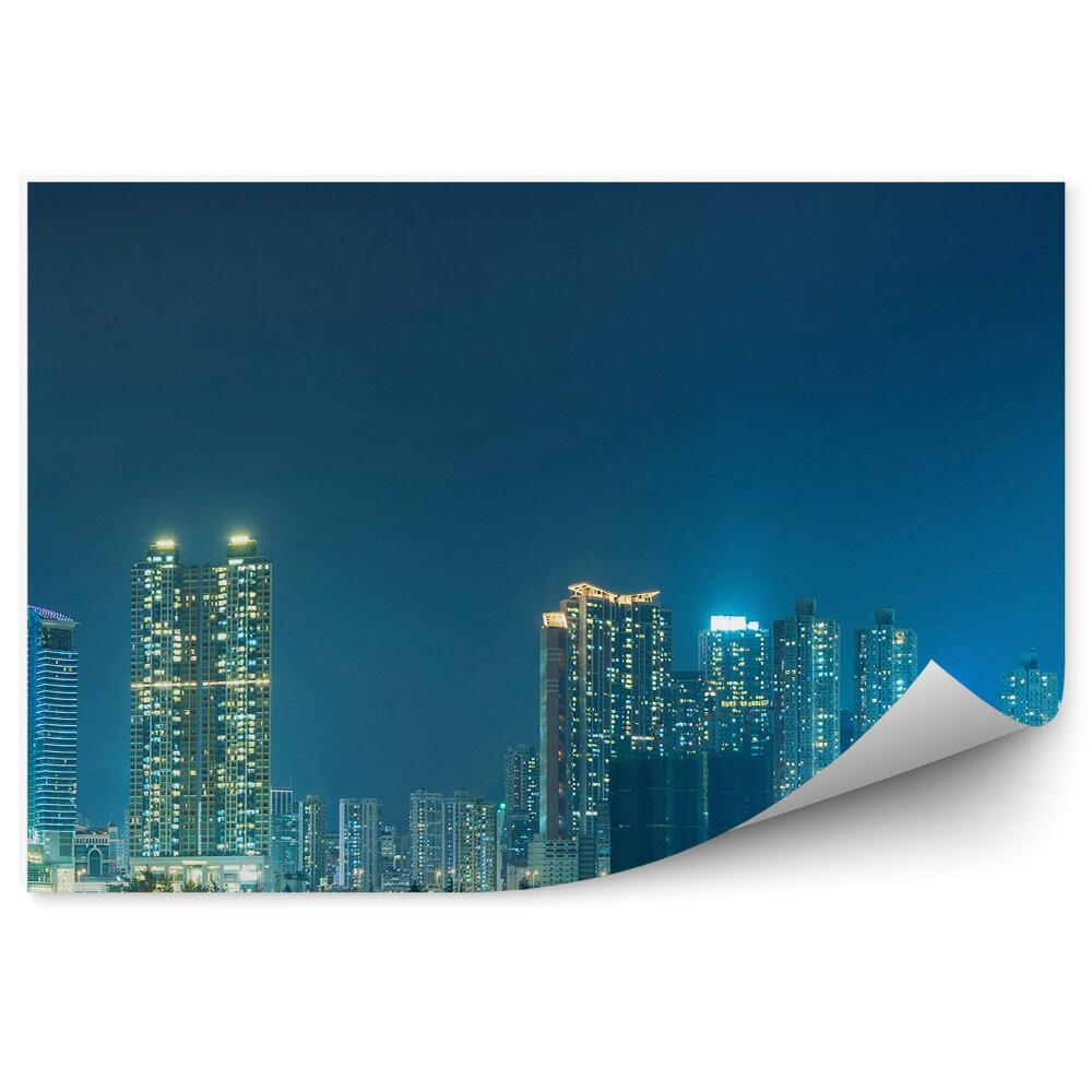 Papier peint Panorama Hong Kong Gratte-ciel de lumière Nuit Lune