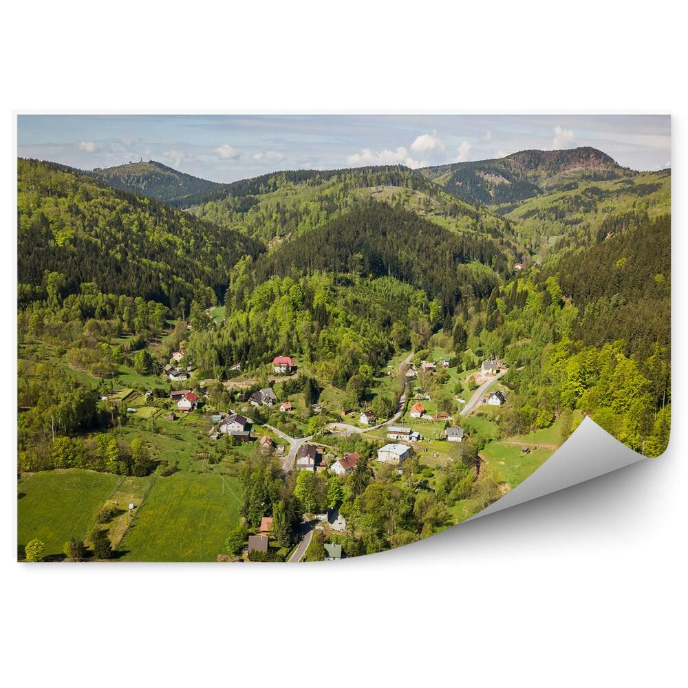 Papier peint Bois Vert Montagne Ville Vue D'oiseau