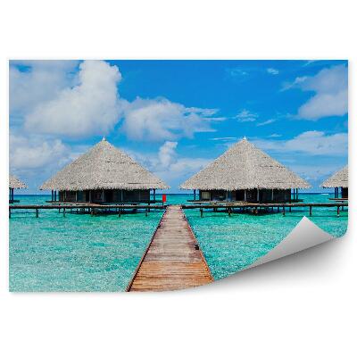 Papier peint Huttes eau bleue jetée maldives