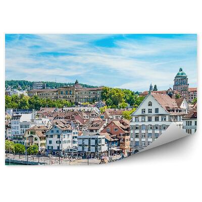 Papier peint Bâtiments Pont Rivière Église Ciel Nuages Zürich