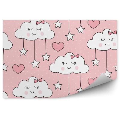 Tapisserie panoramique Nuages sur fond rose