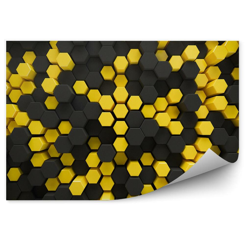 Papier peint Hexagones 3d noir et jaune