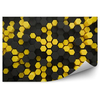 Papier peint Hexagones 3d noir et jaune