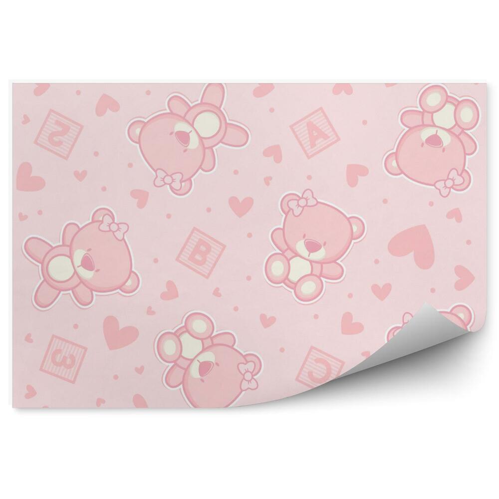 Papier peint panoramique Oursons roses mignons