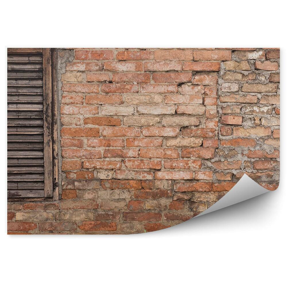 Papier peint Mur de briques anciennes et volet en bois