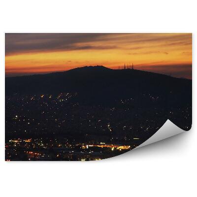 Papier peint Vue panoramique d'Athènes soleil couchant lumière