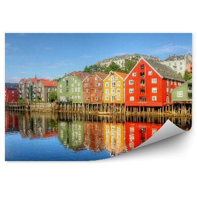 Papier peint Norvège maisons sur l'eau ville colorée