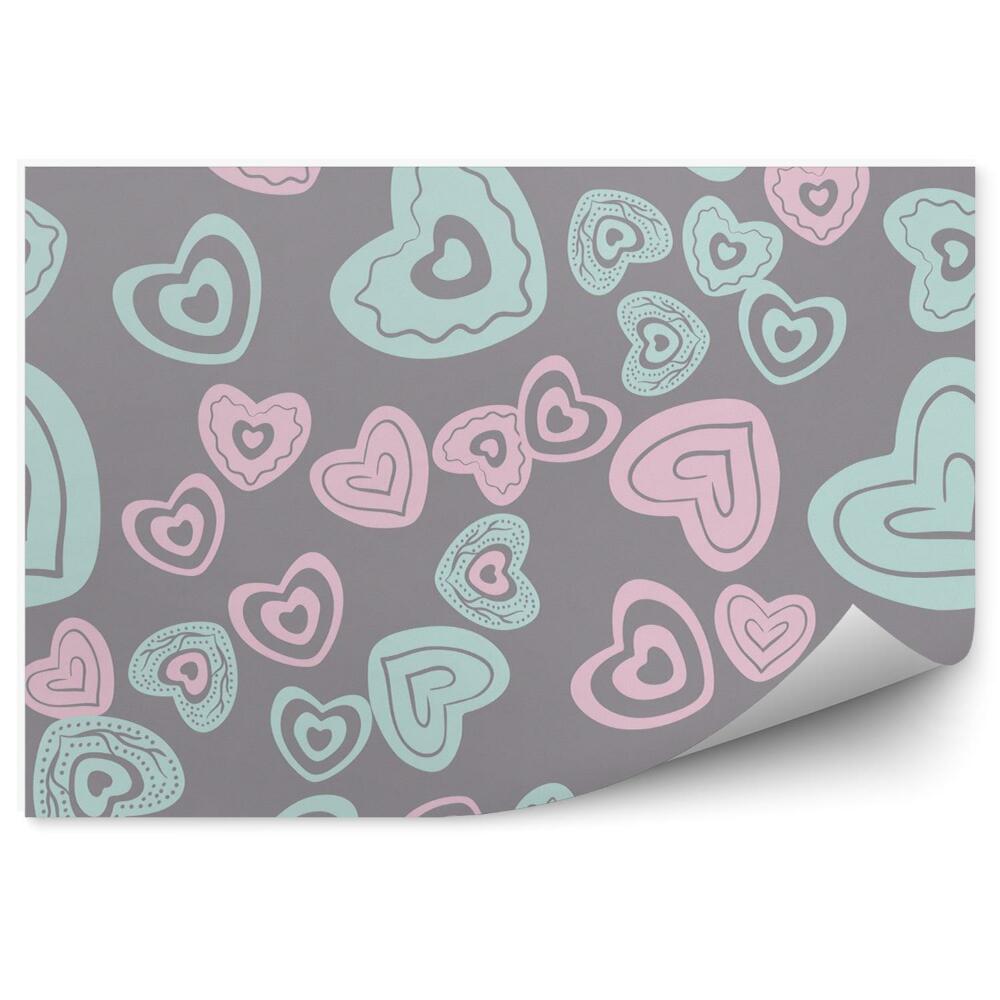 Tapisserie panoramique Coeurs bleus et roses à motifs