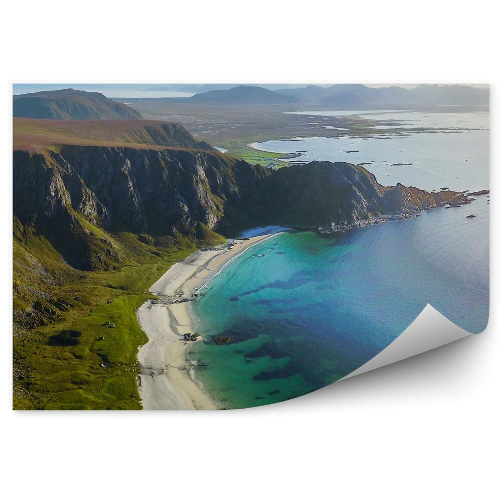Papier peint Lofoten norvège collines herbe nature eau paysage