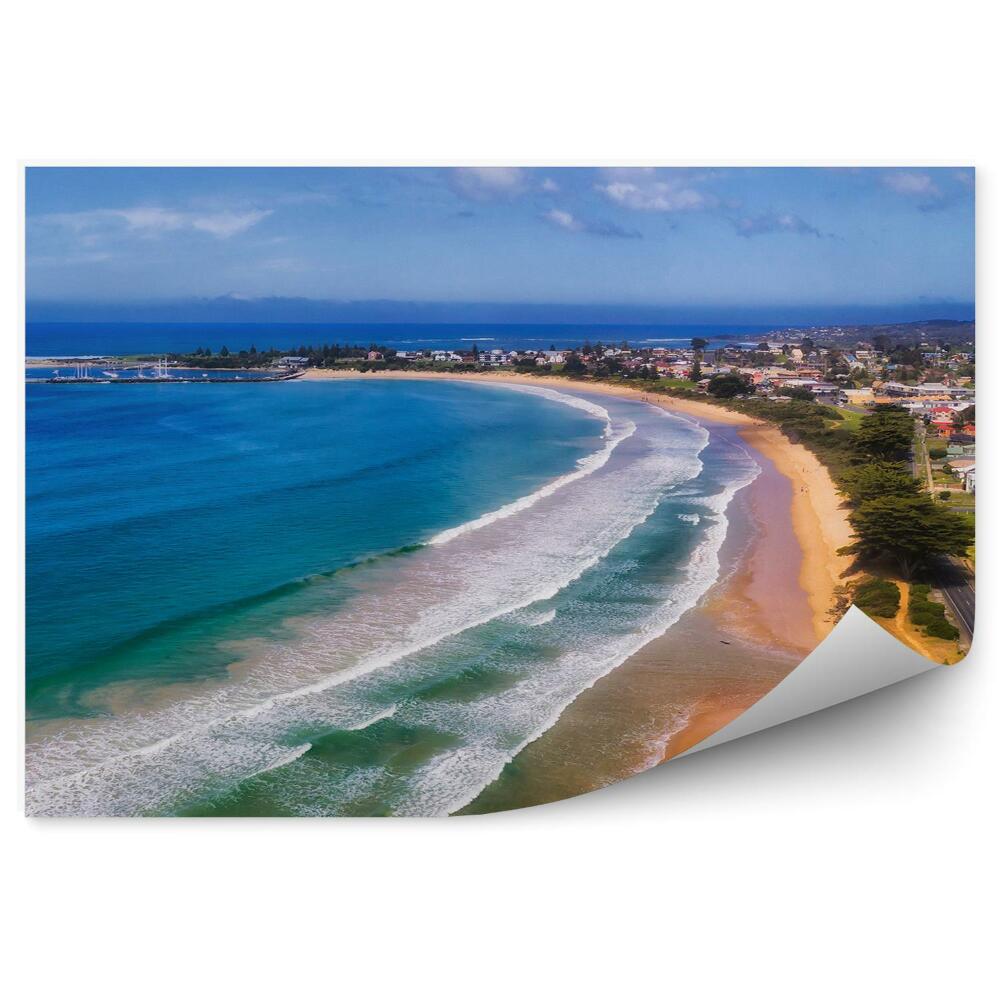 Papier peint Bâtiments Route Vert Océan Plage Ciel Nuages