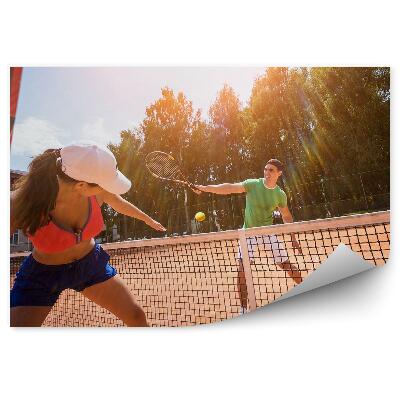 Papier peint Jouer au tennis raquettes balles filet arbre construction