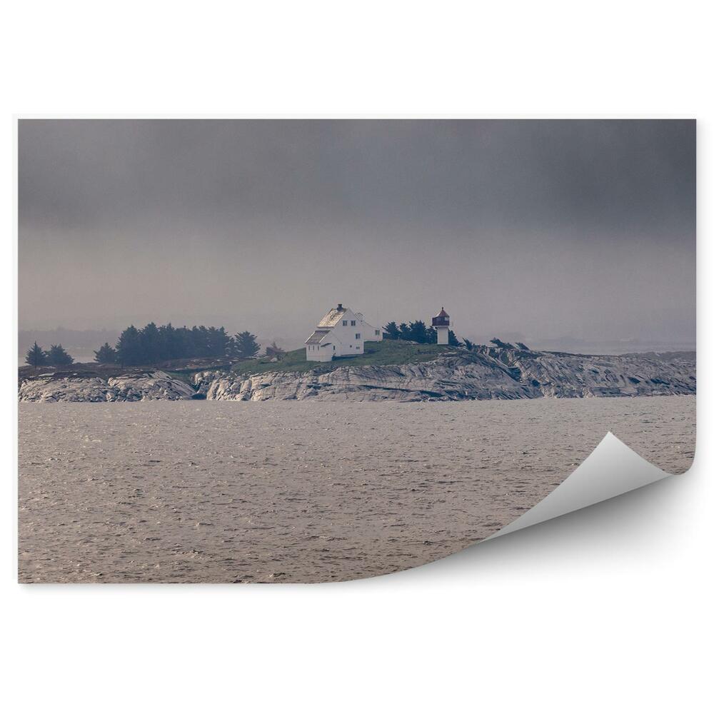 Papier peint île phare maison ciel nuageux