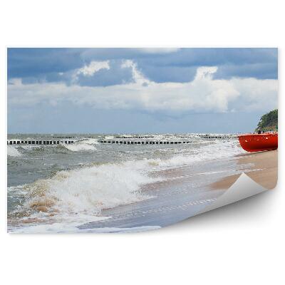 Papier peint Vagues de la mer Ciel nuageux Bateau de sable