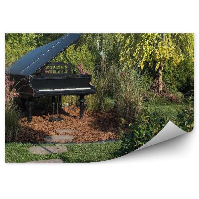 Papier peint Piano Noir Arbres Plantes Fleurs Herbe Ardoise Instrument