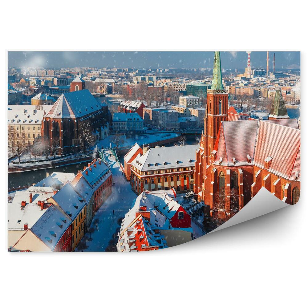 Papier peint Vue d'oiseau Île de la Cathédrale Neige d'hiver