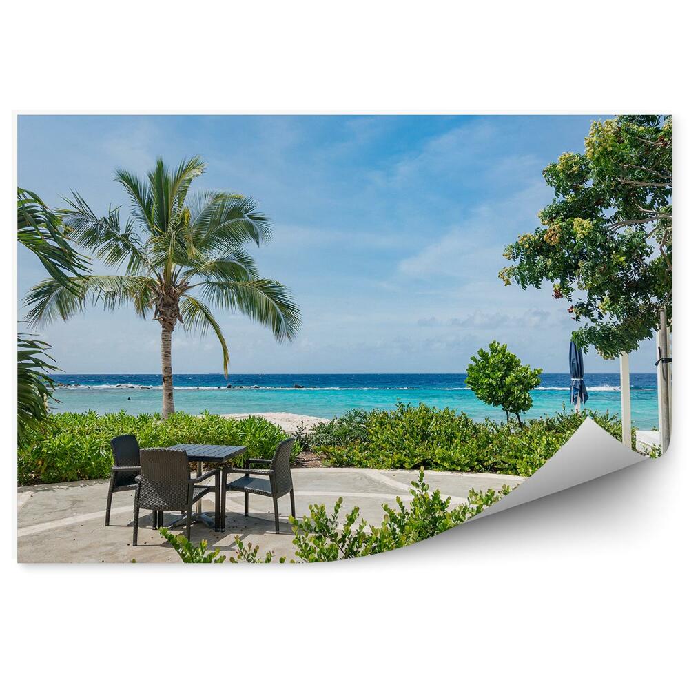 Papier peint Ligne d'horizon Mer Palmiers Terrasse